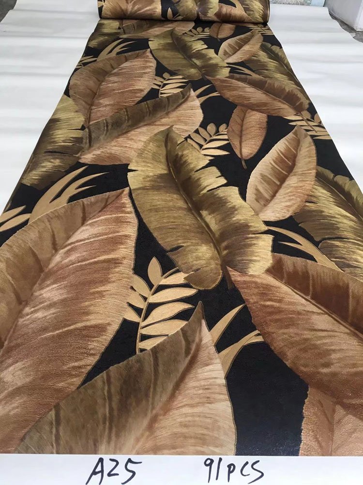 Deep embossed Damascus tropical broad-leaved B-grade PVC wallpaper roll IHAVE