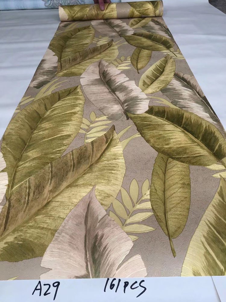 Deep embossed Damascus tropical broad-leaved B-grade PVC wallpaper roll IHAVE
