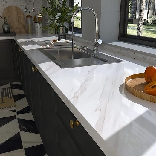 ORON DECO White Vinyl Marble Stickers Peel and Stick Wall Paper Waterproof 3D Self Adhesive Wallpaper for Kitchen Countertop
