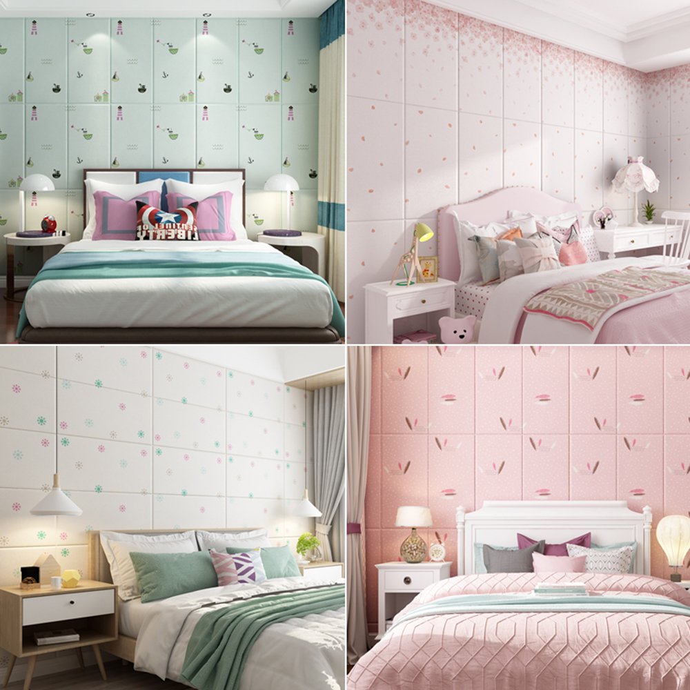 70x70cm Peel and Stick Wood Grain Cartoon Wall Stickers Waterproof Soft Anti-collision Wall Panels for Home Decor Child Care