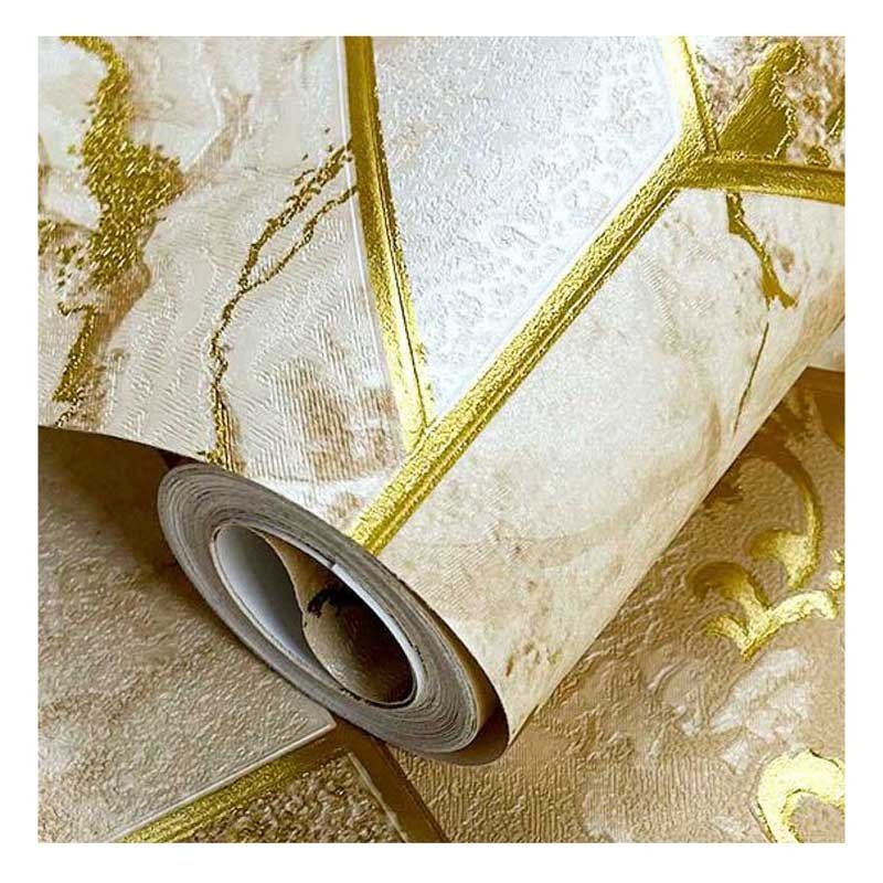 High Quality Waterproof Indoor Luxury Hot Selling Brown and Gold Marble Vinyl Coated Wallpaper 3D Geometric Home Decor Wallpaper