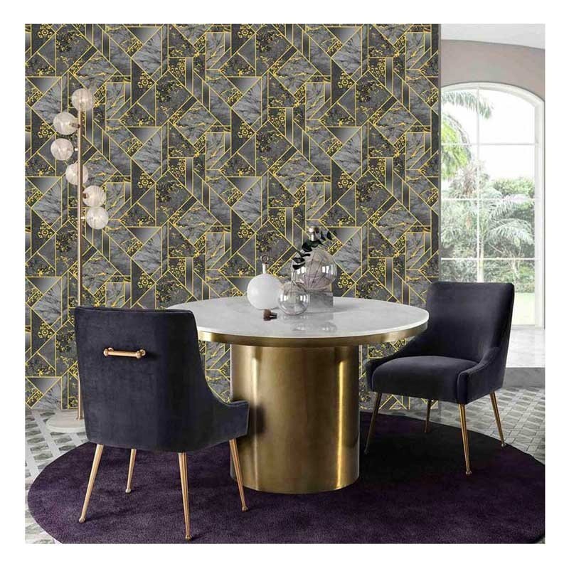 High Quality Waterproof Indoor Luxury Hot Selling Brown and Gold Marble Vinyl Coated Wallpaper 3D Geometric Home Decor Wallpaper