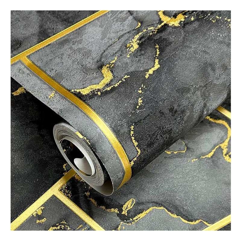 High Quality Waterproof Indoor Luxury Hot Selling Brown and Gold Marble Vinyl Coated Wallpaper 3D Geometric Home Decor Wallpaper