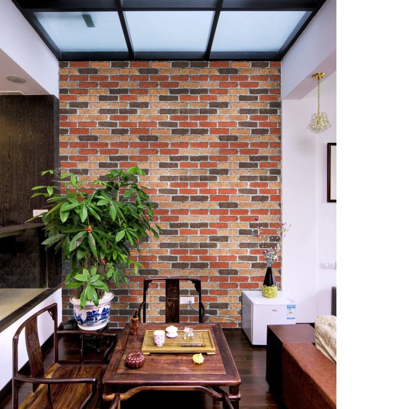 YIYAO Flat Faux Brick Stone Wallpaper Roll 3D Effect Blocks Vintage Home Decoration Multi Countryside Red