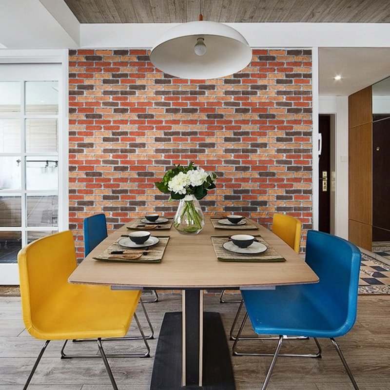 YIYAO Flat Faux Brick Stone Wallpaper Roll 3D Effect Blocks Vintage Home Decoration Multi Countryside Red