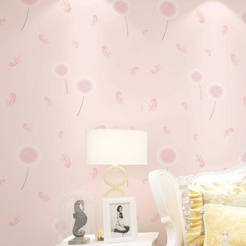 Light green 3D dandelion feather wallpaper bedroom living room girl room warm country rustic style purple pink wallpaper