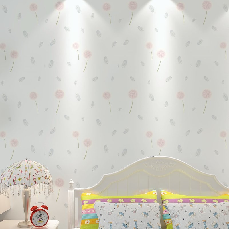 Light green 3D dandelion feather wallpaper bedroom living room girl room warm country rustic style purple pink wallpaper