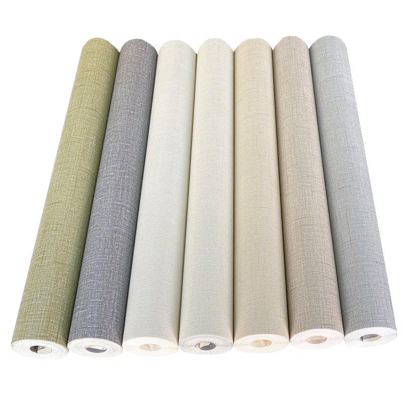 Modern linen woven PVC wallpaper living room bedroom wall home decoration wholesale solid color wallpaper roll