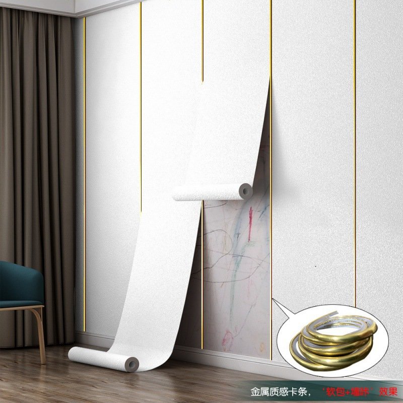 High quality strong self-adhesive waterproof, anti-collision and sound-proofing linen diatom mud foam wallpaper