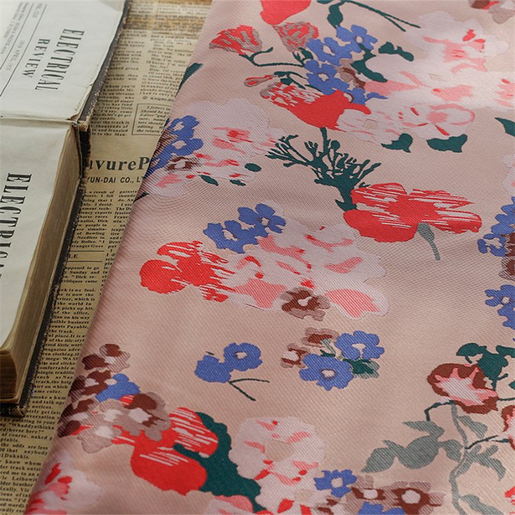 Retro Yarn-dyed Multi-color Trumpet Flower Twill High-definition Jacquard Fabric Wallpaper rolls