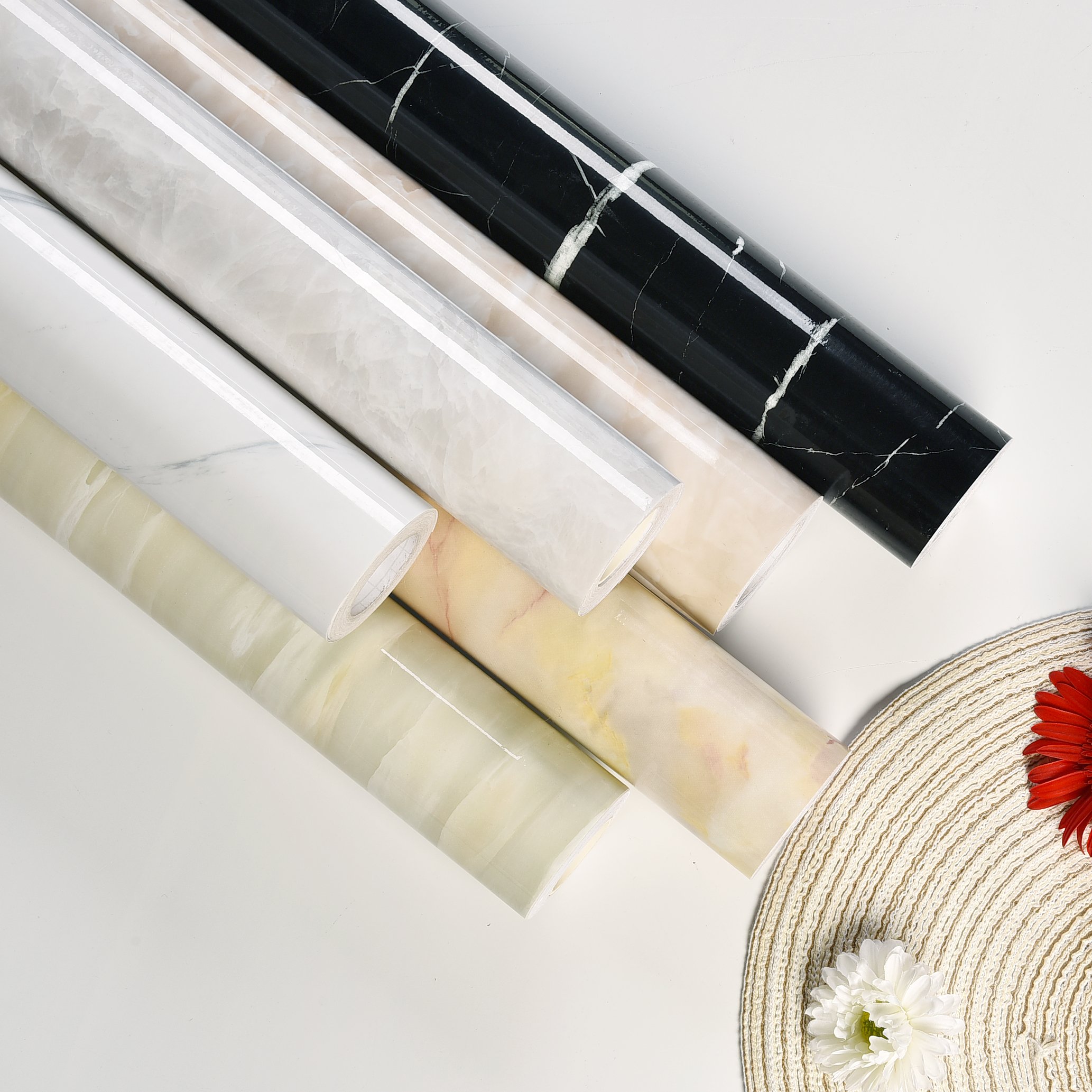 Modern Marble Film Decorative Self-adhesive with Embossed Surface for Wall Furniture & Door Decoration Wallpaper Rolls PVC