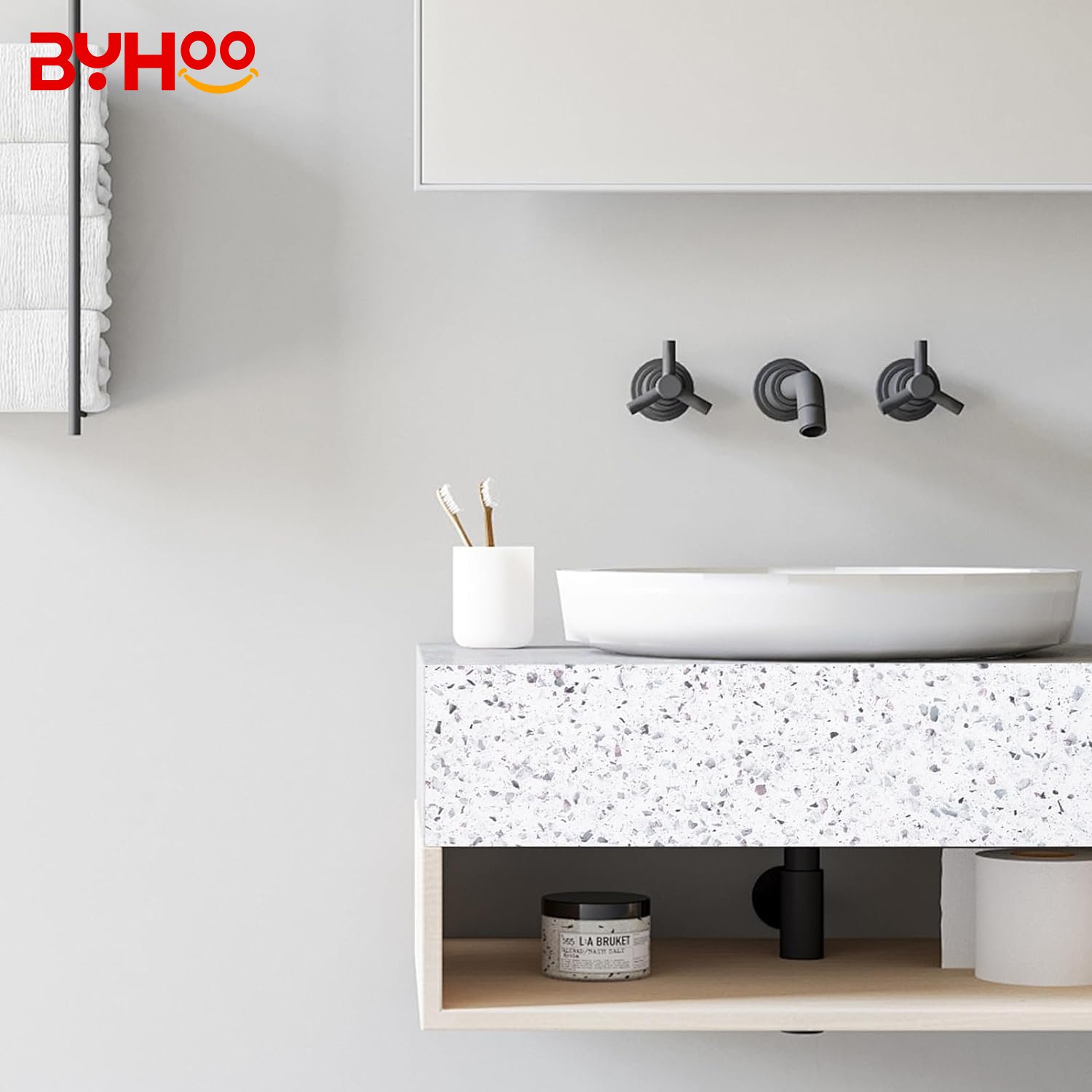 White Marble Granite Countertop Waterproof Terrazzo Wallpaper Peel and Stick Kitchen Counter Wall Paper Roll