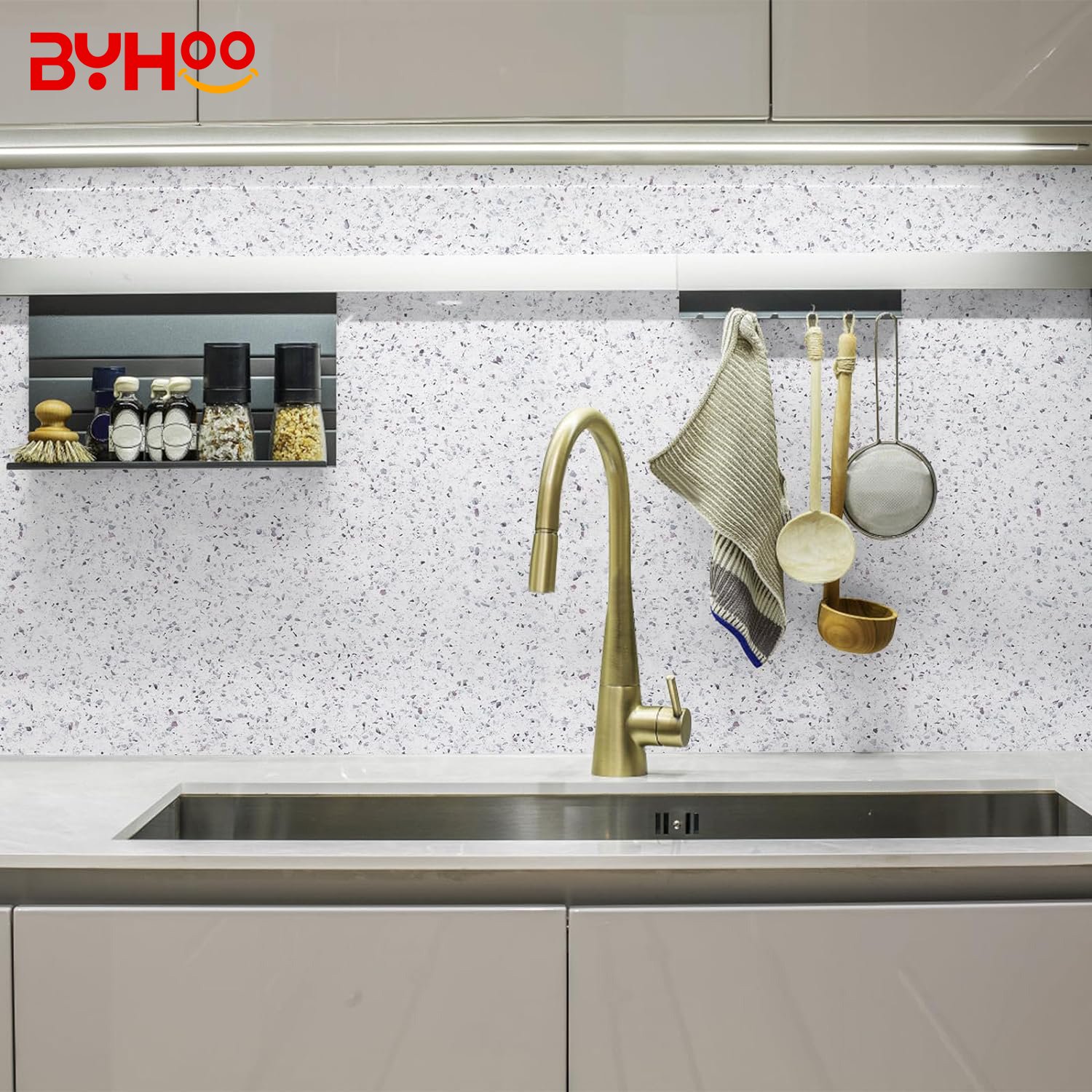 White Marble Granite Countertop Waterproof Terrazzo Wallpaper Peel and Stick Kitchen Counter Wall Paper Roll