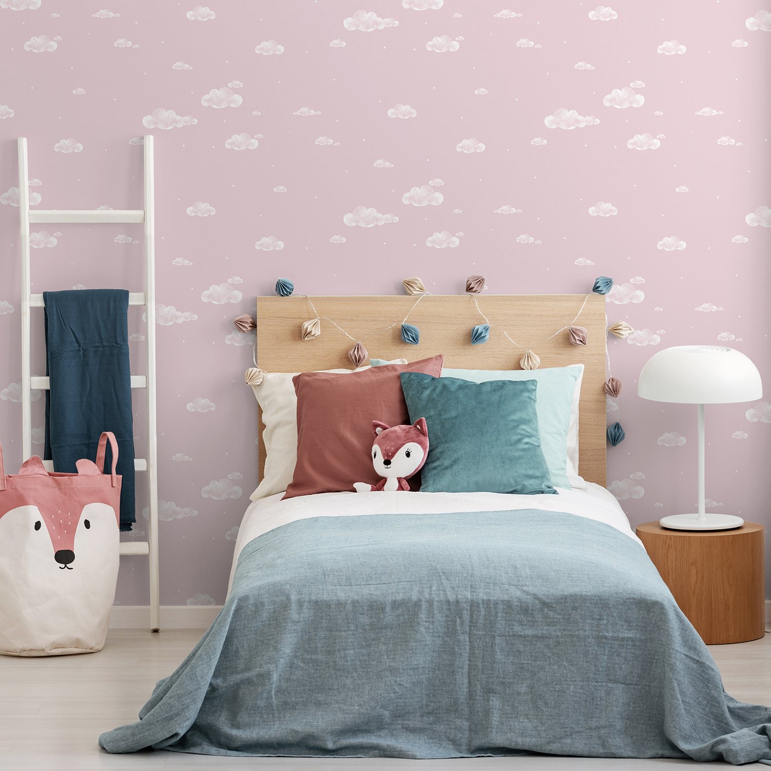 HIGH QUALITY MADE IN SPAIN INFANTILE WALLPAPER ROLL "PIPPO" CLOUDS PINK