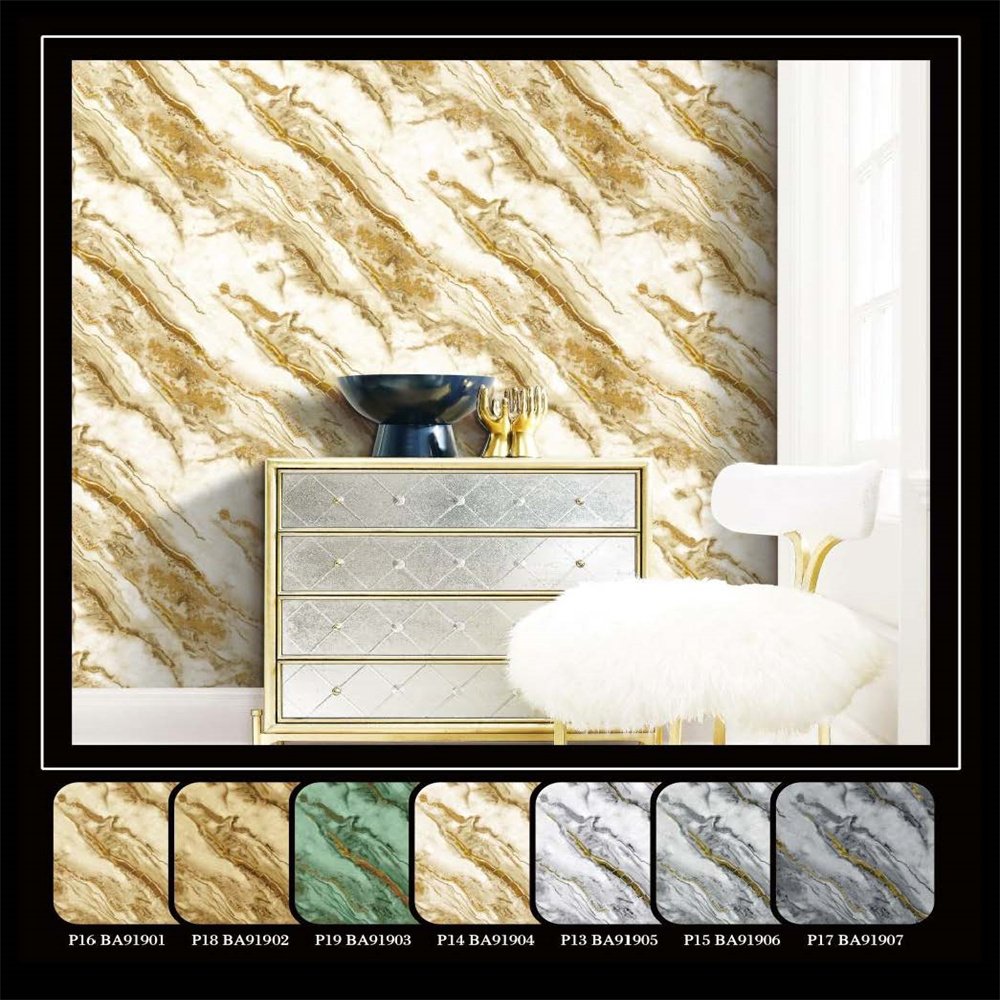 Summer luxury elegant marble retro waterproof pvc wallpaper for hotel lobby office wallpaper