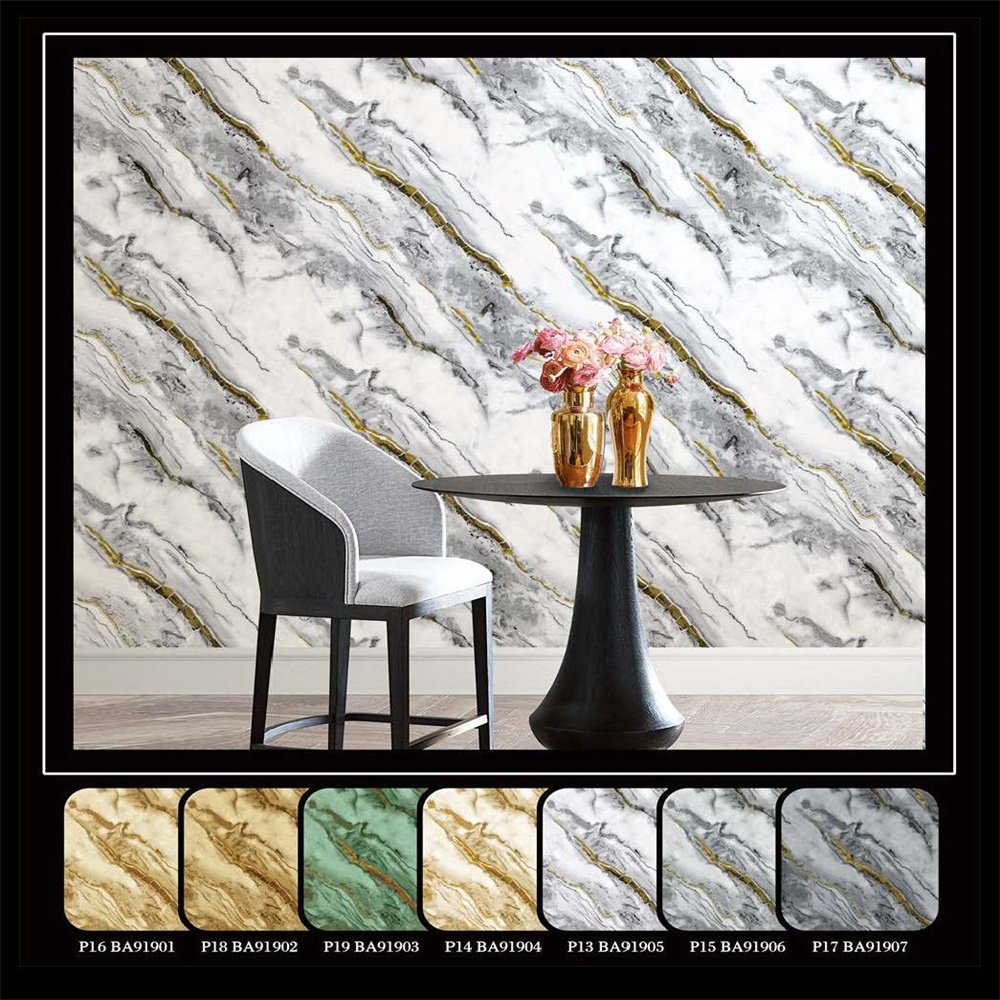 Summer luxury elegant marble retro waterproof pvc wallpaper for hotel lobby office wallpaper