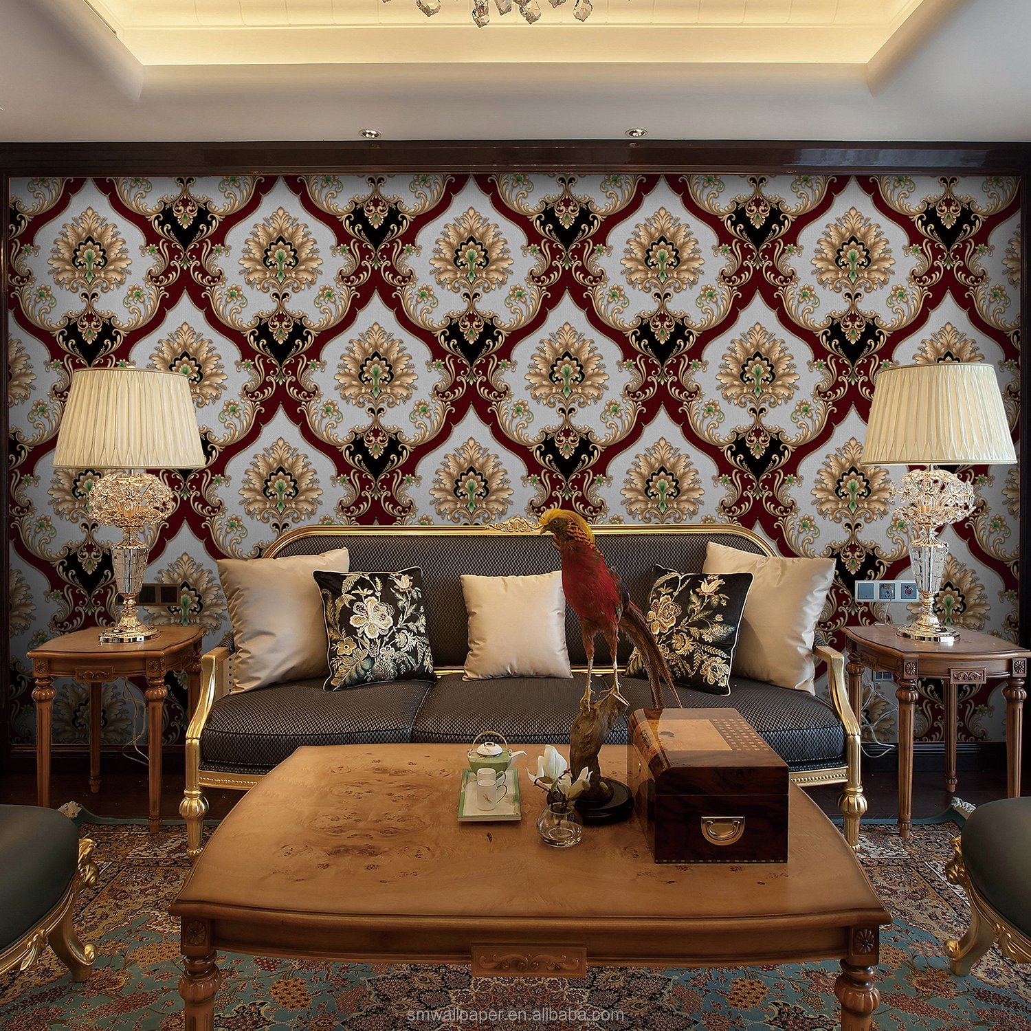 Vintage Damascus Wallpapers Wall Coating Heavy Embossed PVC Wallpaper Decorative Bedroom Wallpaper