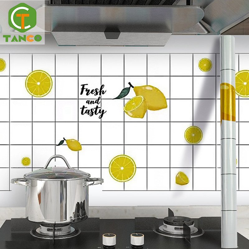 Hot selling heat resistant aluminum foil wallpaper lemon 3d waterproof wall paper for kitchen and bathroom