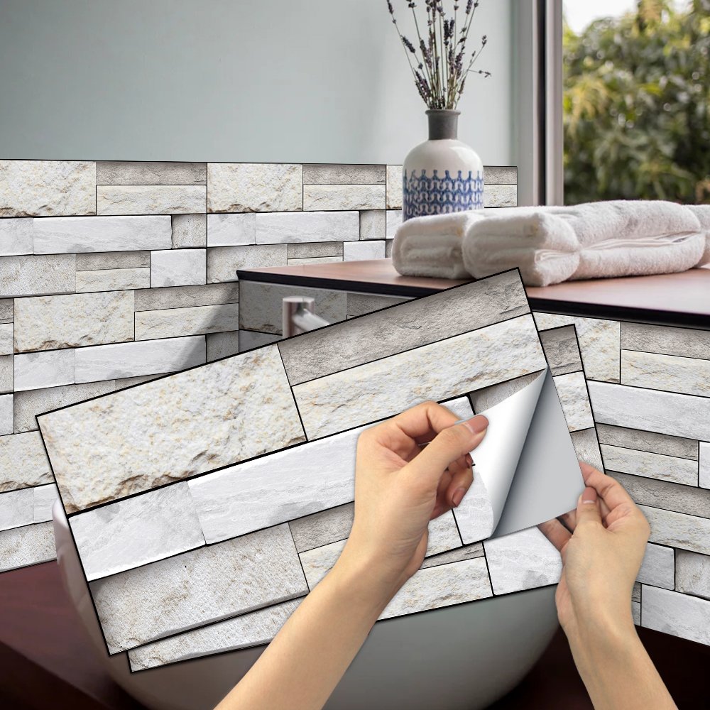 YIWU QIYE 6Pcs Simulated pebble retro frosted wall sticker wall decoration renovation wallpaper self-adhesive wholesale