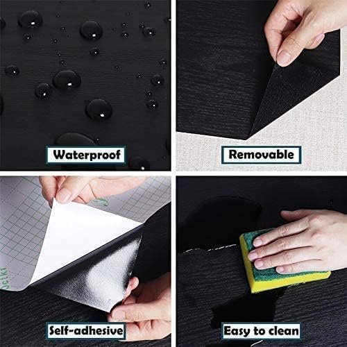 ORON Matte Black Wall paper Removable Peel and Stick Self Adhesive Wood Pattern Wallpaper Rolls for Furniture Cabinets