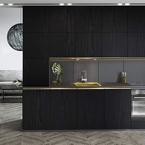 ORON Matte Black Wall paper Removable Peel and Stick Self Adhesive Wood Pattern Wallpaper Rolls for Furniture Cabinets