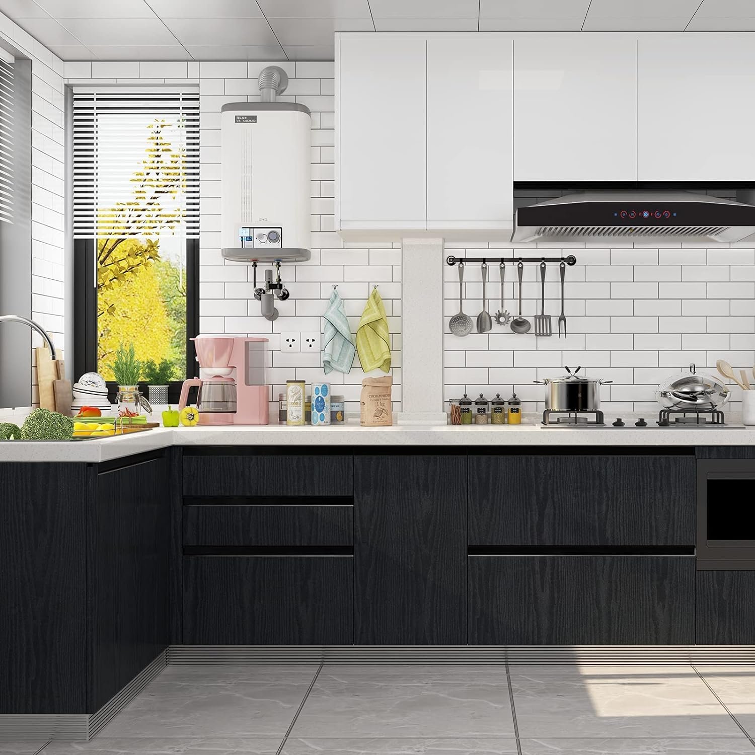 ORON Matte Black Wall paper Removable Peel and Stick Self Adhesive Wood Pattern Wallpaper Rolls for Furniture Cabinets