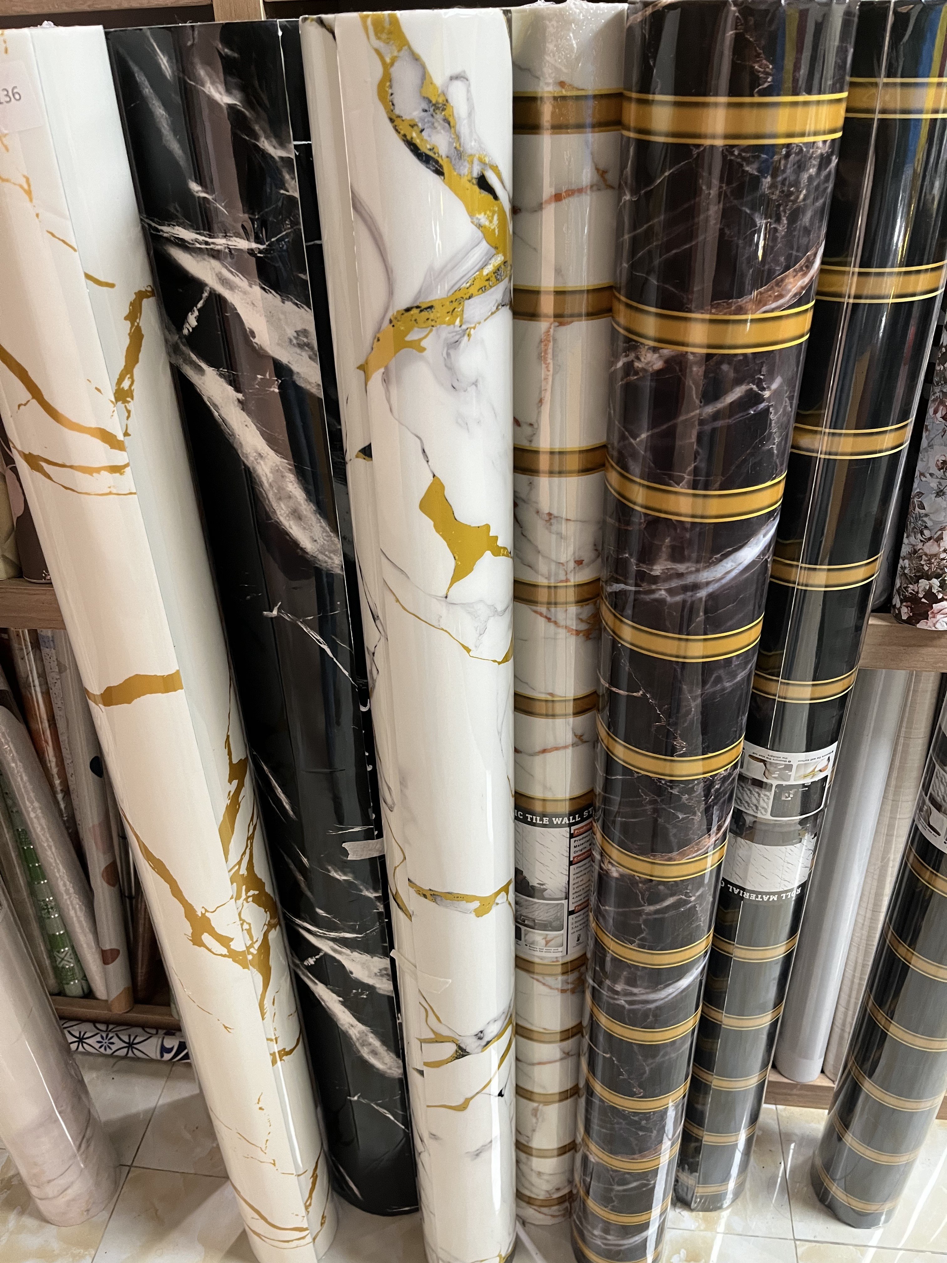 UDK Marble roller stickers adhesive 60cm*3m Foam roll stickers removable wall living room decoration