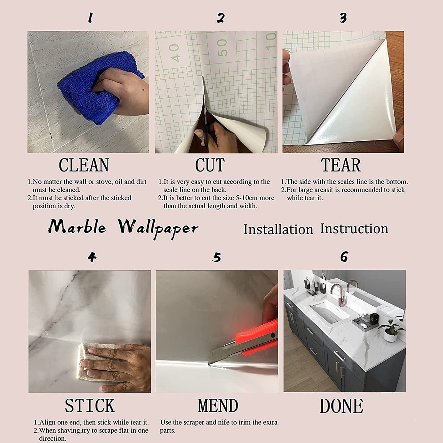 DUUEIHHUER Modern Marble Contact Paper Glossy White Pink Self-Adhesive Peel Stick Wallpaper for Kitchen Bedroom Hotel Use