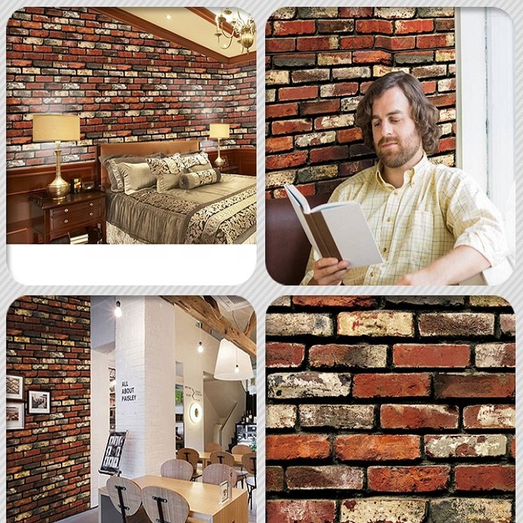 Vinyl red brick 3d contact paper design adhesive waterproof wall panel wallpaper rolls for room walls decor