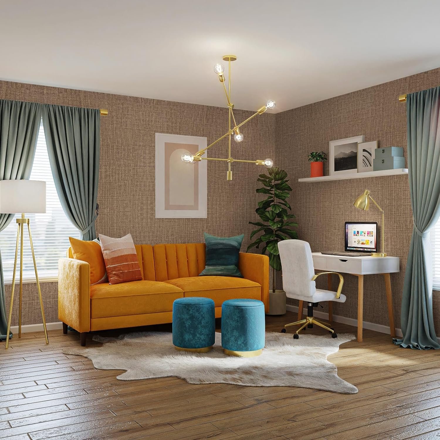 ORON DECO Self-Adhesive PVC Wall Sticker Grasscloth Peel Stick Wallpaper Textured Faux Linen Fabric Vinyl Wallpaper