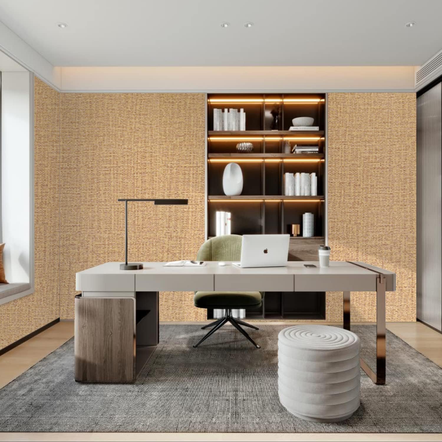 ORON DECO Self-Adhesive PVC Wall Sticker Grasscloth Peel Stick Wallpaper Textured Faux Linen Fabric Vinyl Wallpaper