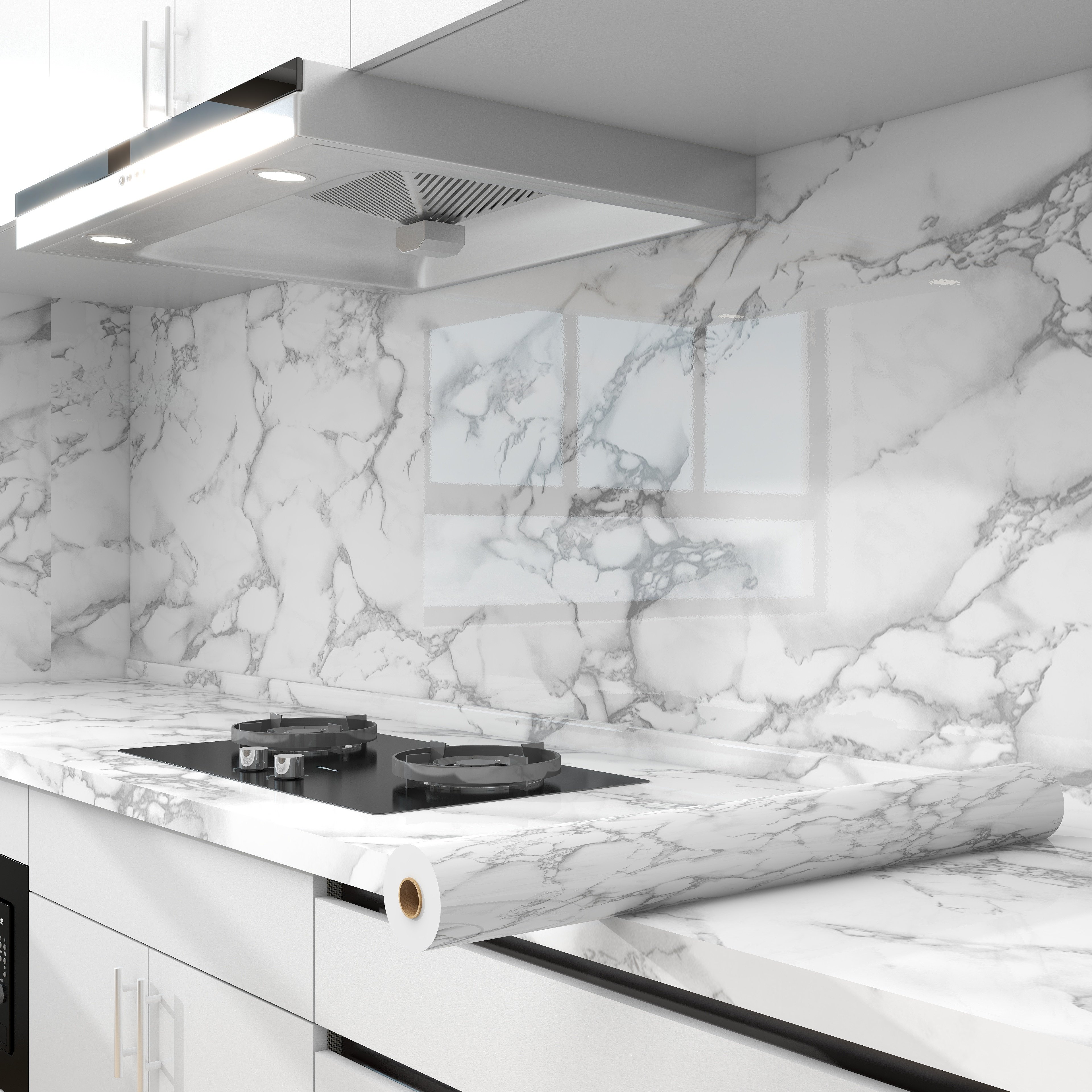 60cm10m White Marble Wallpaper Self-Adhesive Waterproof with Anti-Static Feature Moisture-Proof for Kitchen Wall Decoration