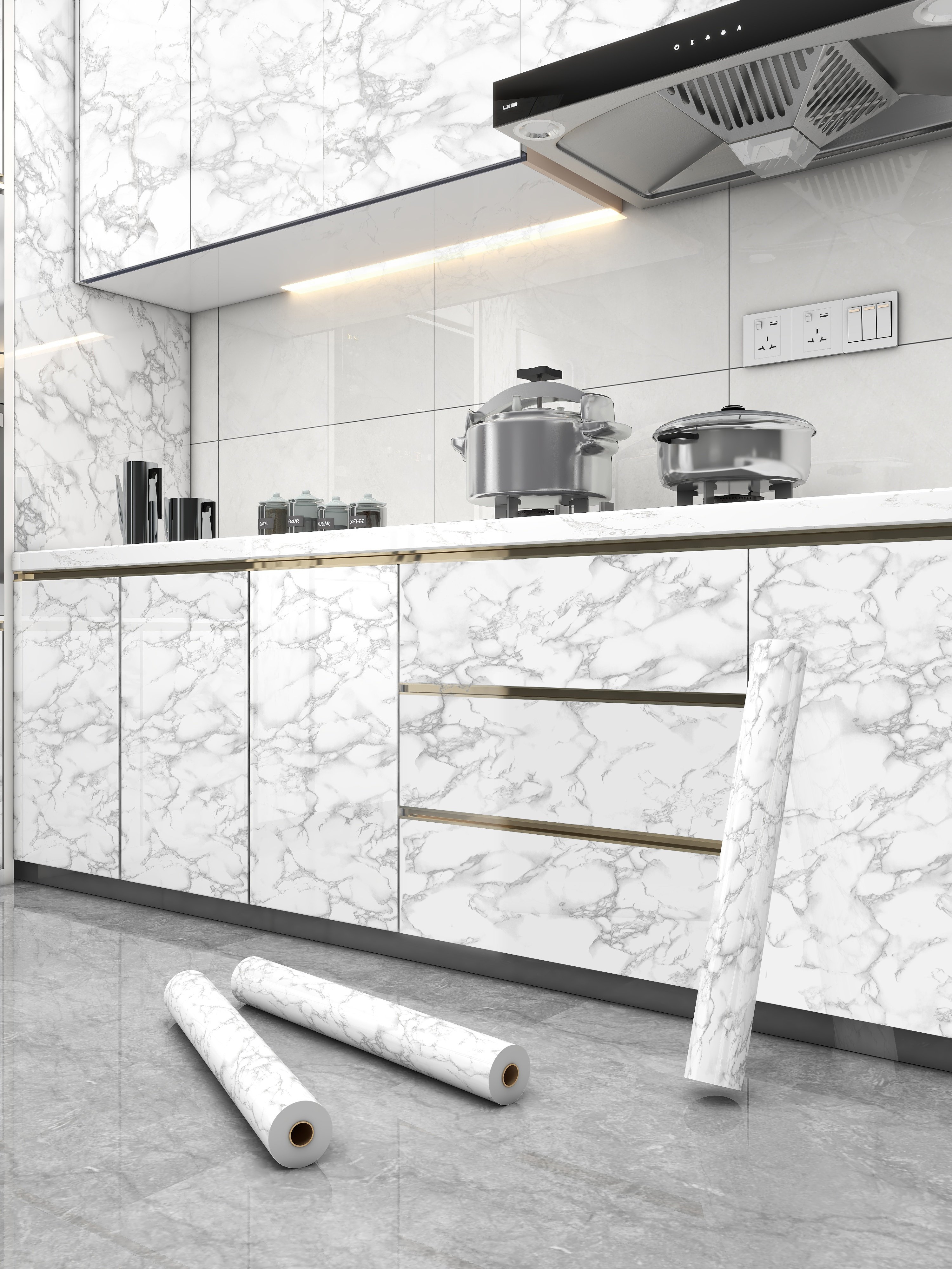 60cm10m White Marble Wallpaper Self-Adhesive Waterproof with Anti-Static Feature Moisture-Proof for Kitchen Wall Decoration