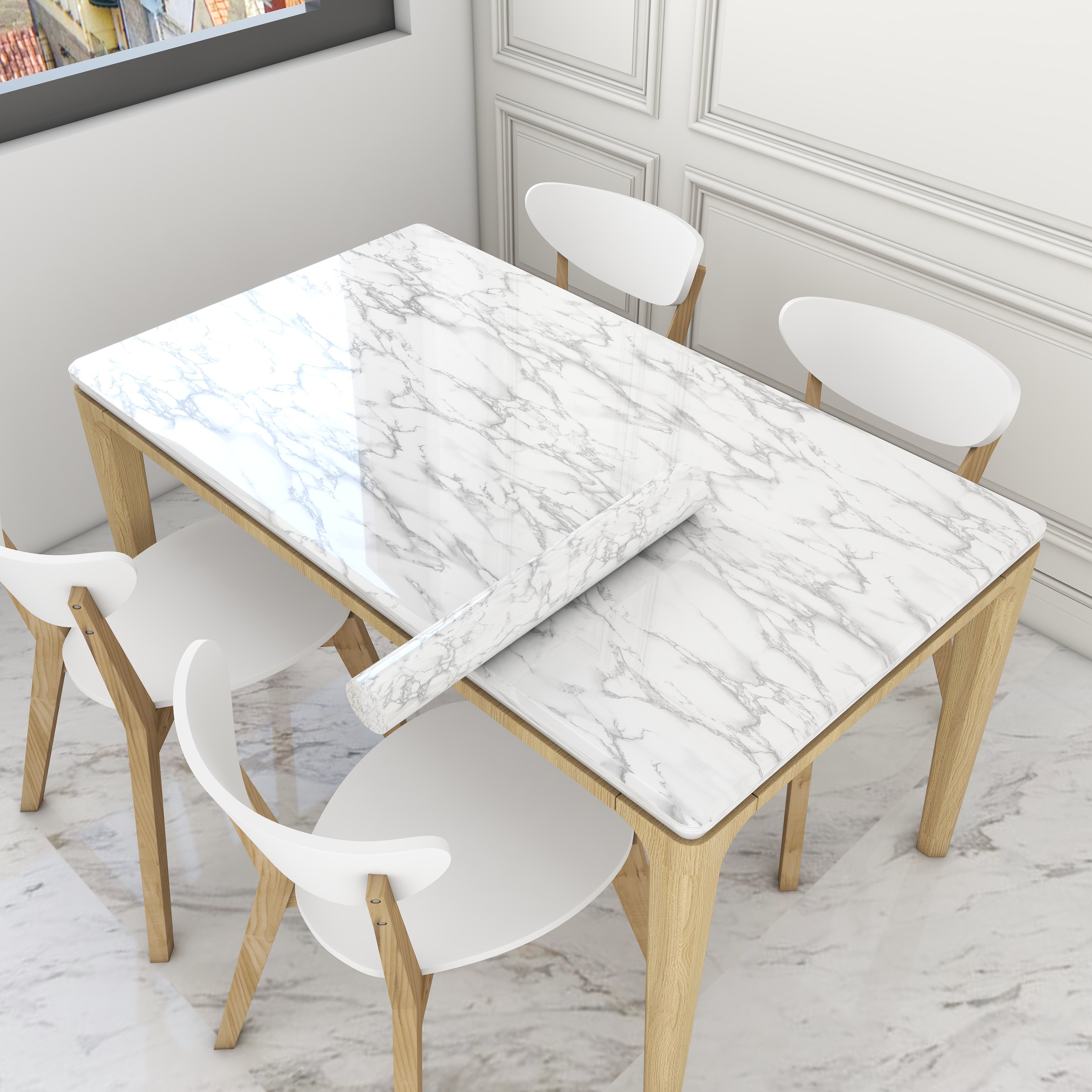 60cm10m White Marble Wallpaper Self-Adhesive Waterproof with Anti-Static Feature Moisture-Proof for Kitchen Wall Decoration