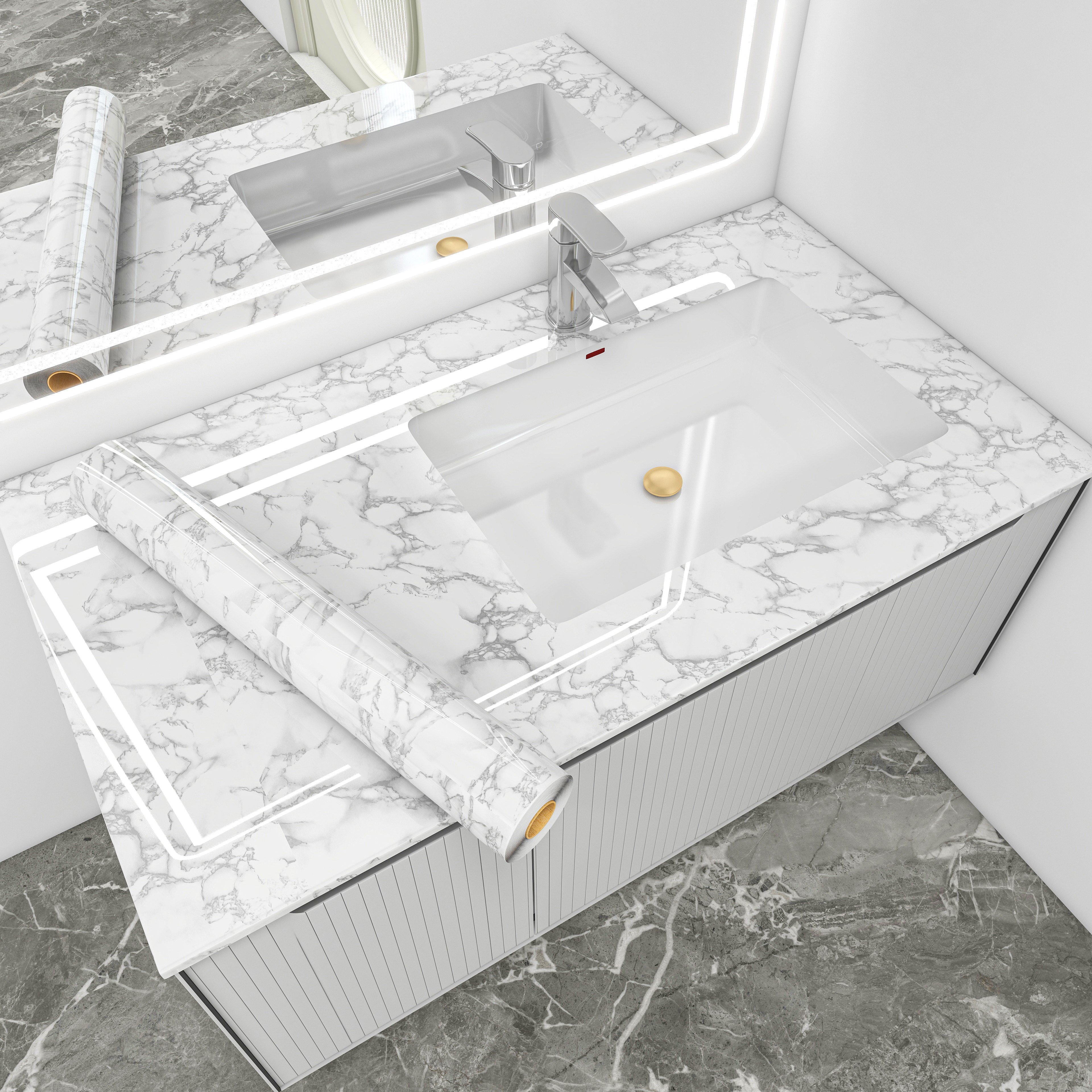 60cm10m White Marble Wallpaper Self-Adhesive Waterproof with Anti-Static Feature Moisture-Proof for Kitchen Wall Decoration