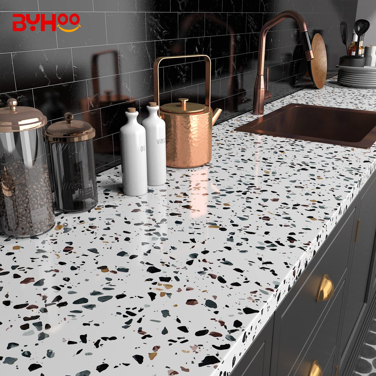 Wholesale Waterproof Granite home decorative terrazzo marble wall paper self adhesive wallpaper for kitchen