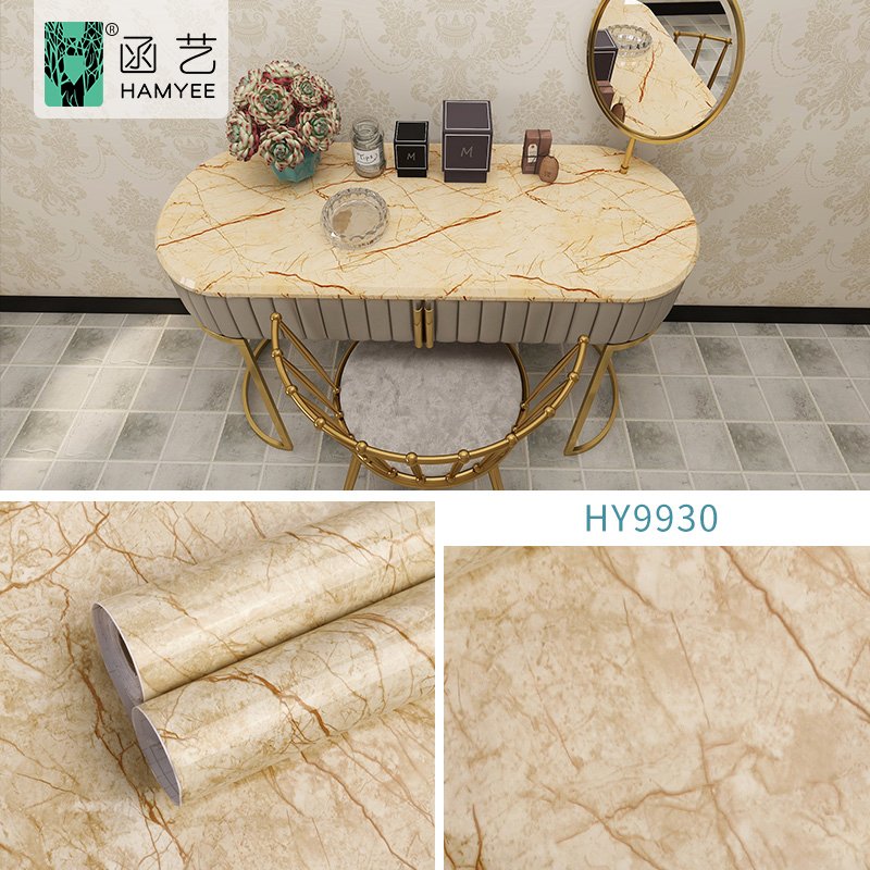 Waterproof Self Adhesive Marbled Pattern Wallpaper Gold Color For Home Decoration