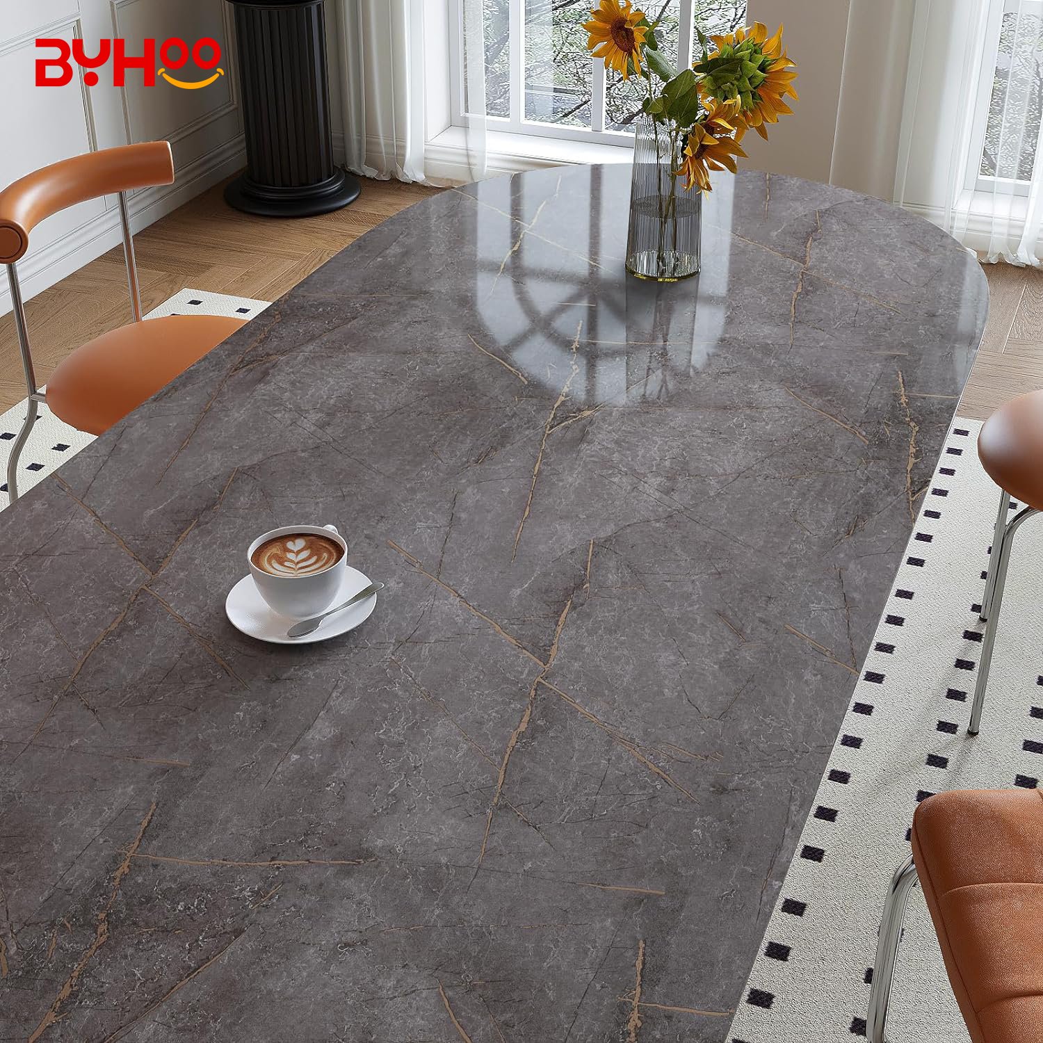 Glossy Dark Gray Vinyl Peel And Stick Wallpaper 23.5 inch x196.7inch Self Adhesive Wall Paper Marble Sticker For Wall
