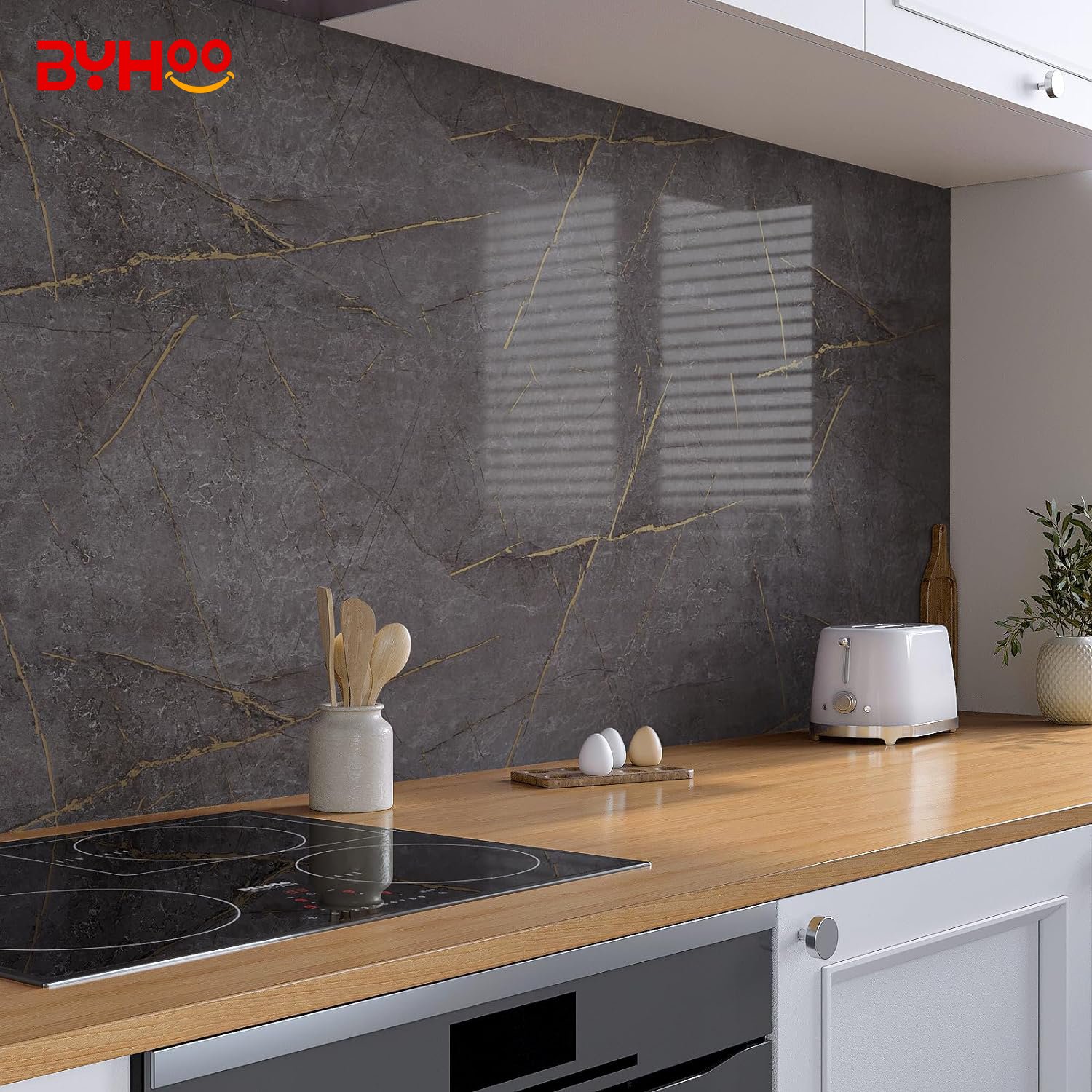 Glossy Dark Gray Vinyl Peel And Stick Wallpaper 23.5 inch x196.7inch Self Adhesive Wall Paper Marble Sticker For Wall