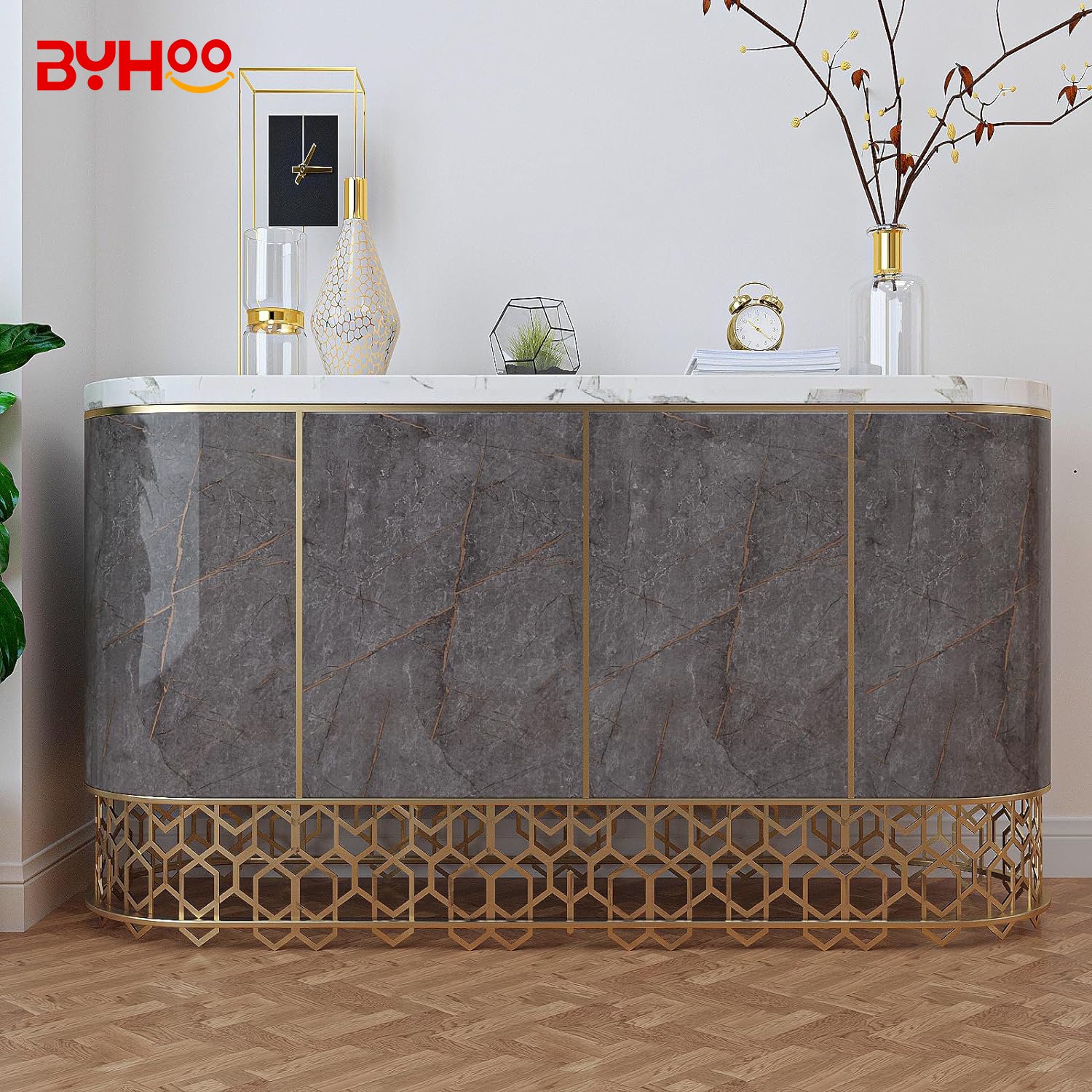 Glossy Dark Gray Vinyl Peel And Stick Wallpaper 23.5 inch x196.7inch Self Adhesive Wall Paper Marble Sticker For Wall