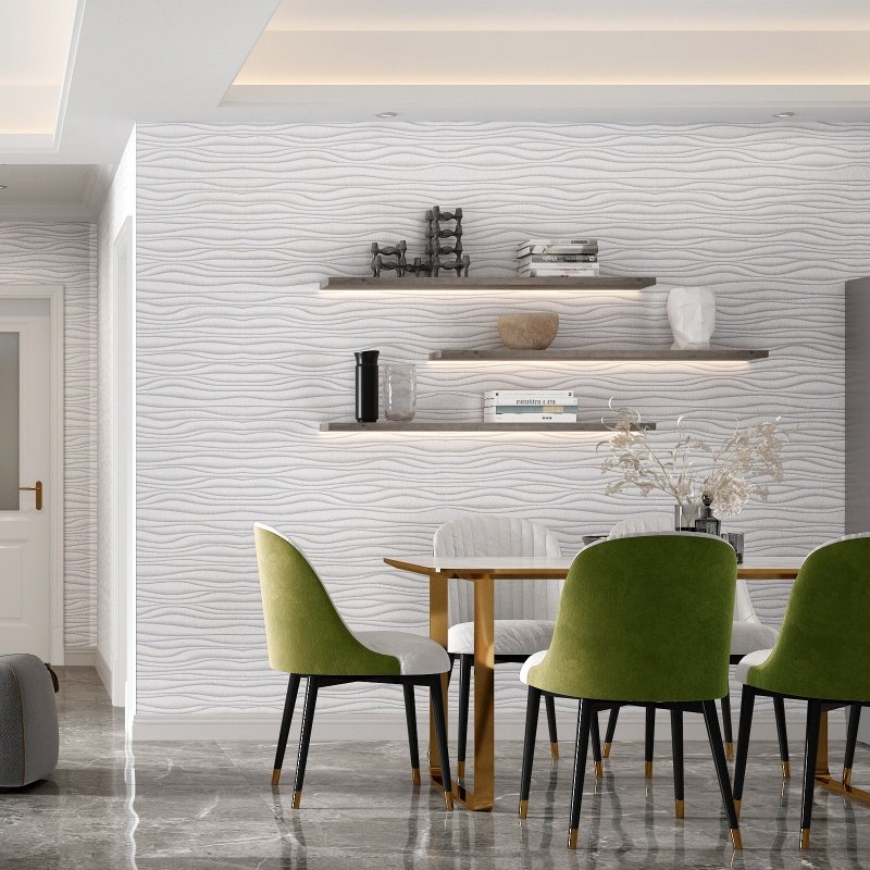Modern 3D Wall Panel Decoration Wallpaper Roll Decor 3D Cloud Ripple with Stamp Finished Stainless Steel Waterproof Wall Paper