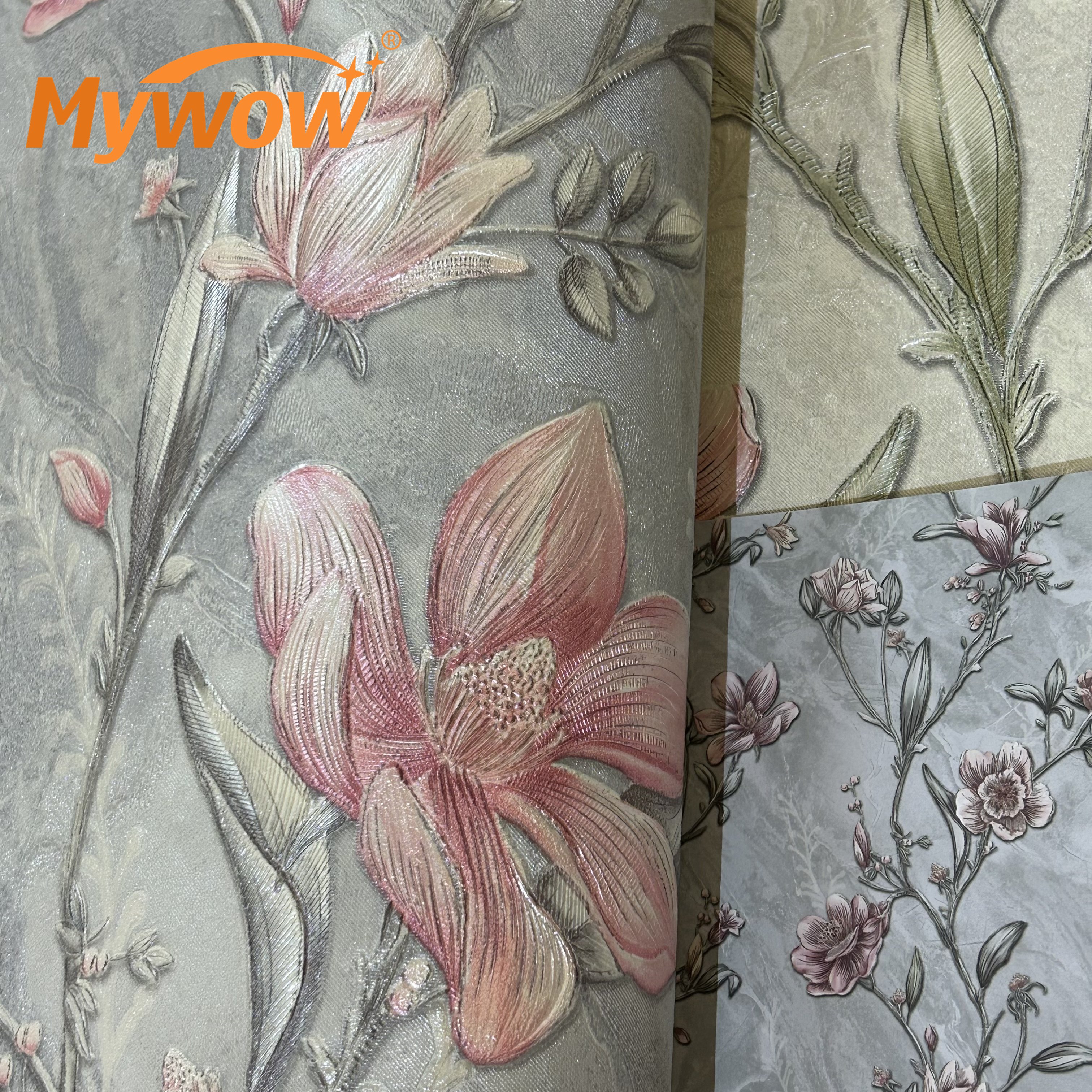 2024 Guangzhou Mywow Wholesale Ready Stock Blooming Flower New Arrival Textured Chinese Little Plum Blossom PVC Wallpaper Roll