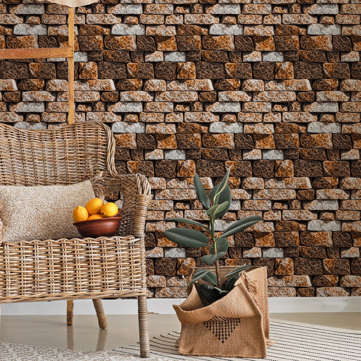 Simulated rock patterned brick bedroom living room background wallpaper piece environmentally friendly wallpaper sticker