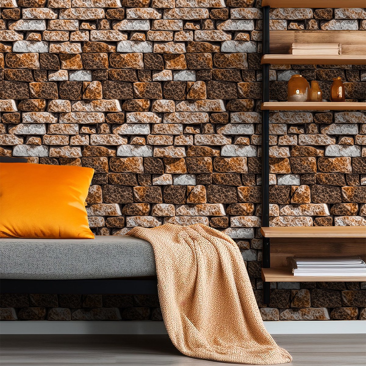 Simulated rock patterned brick bedroom living room background wallpaper piece environmentally friendly wallpaper sticker