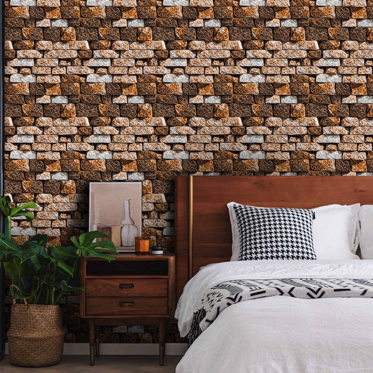 Simulated rock patterned brick bedroom living room background wallpaper piece environmentally friendly wallpaper sticker