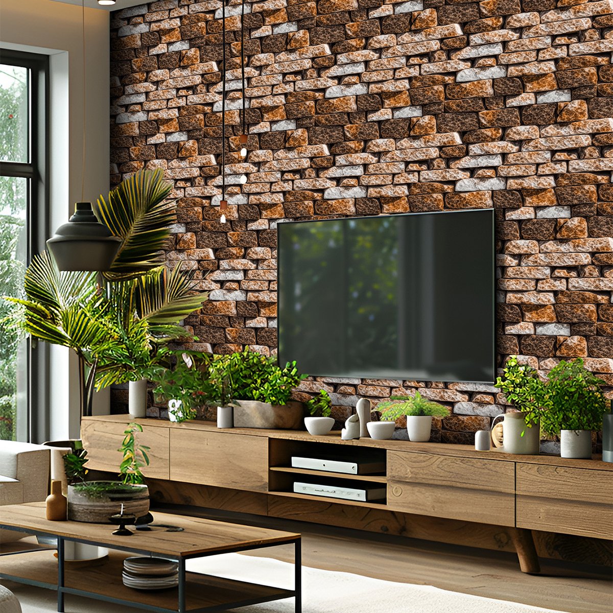 Simulated rock patterned brick bedroom living room background wallpaper piece environmentally friendly wallpaper sticker