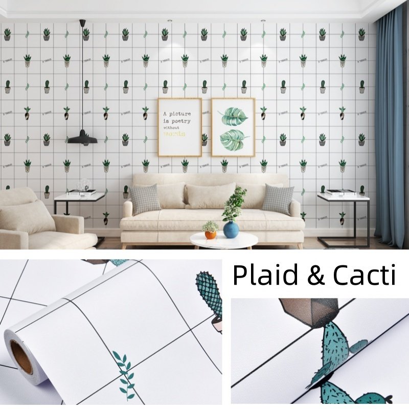 Plaid And Green Plants Wall Decor Bedroom Embossed Texture House Decor Cute Bathroom Interior Design Wall Decor