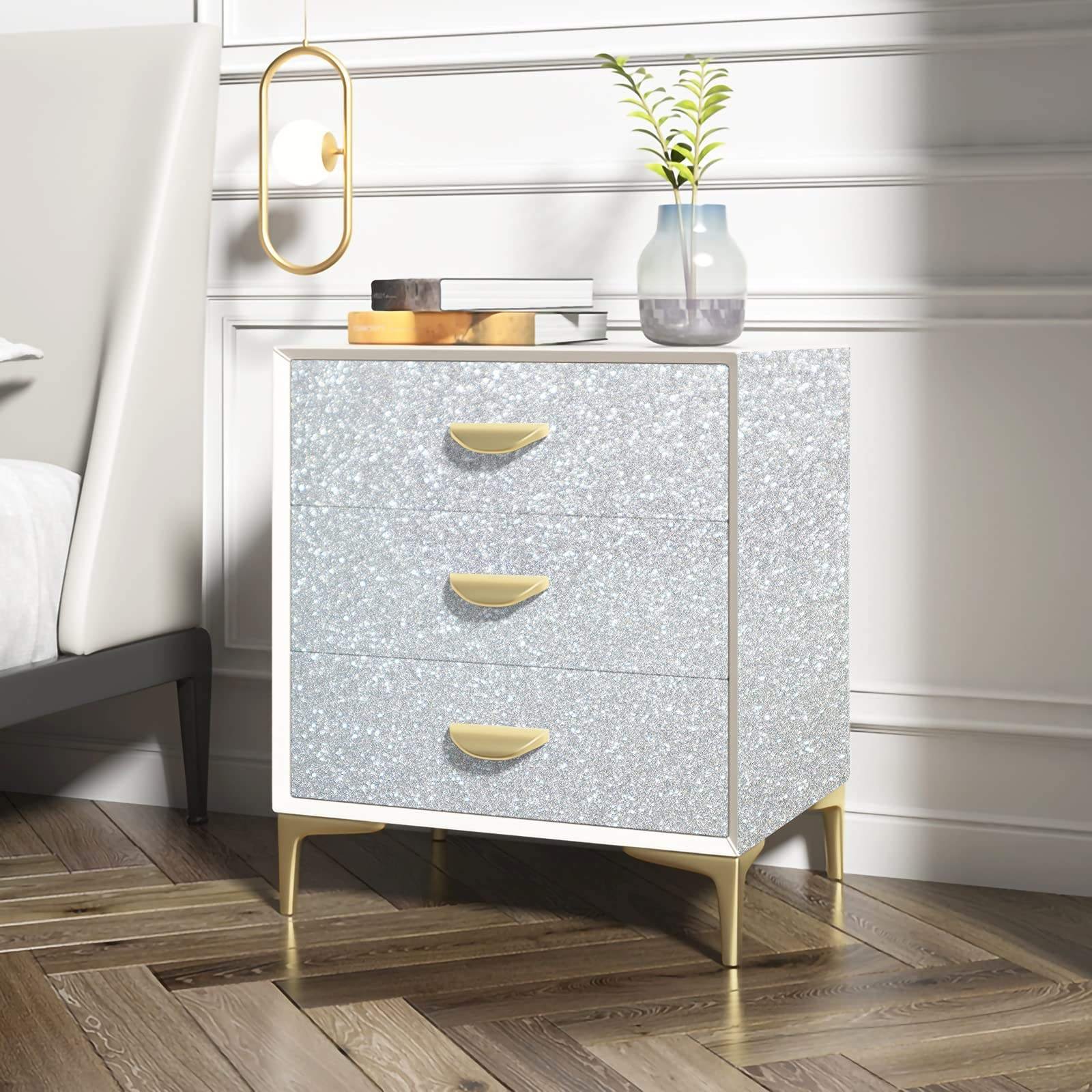Removable Vinyl Self Adhesive Silver Glitter Wallpaper Stick and Peel Contact Paper for Walls Dresser Counters Gifts Decor