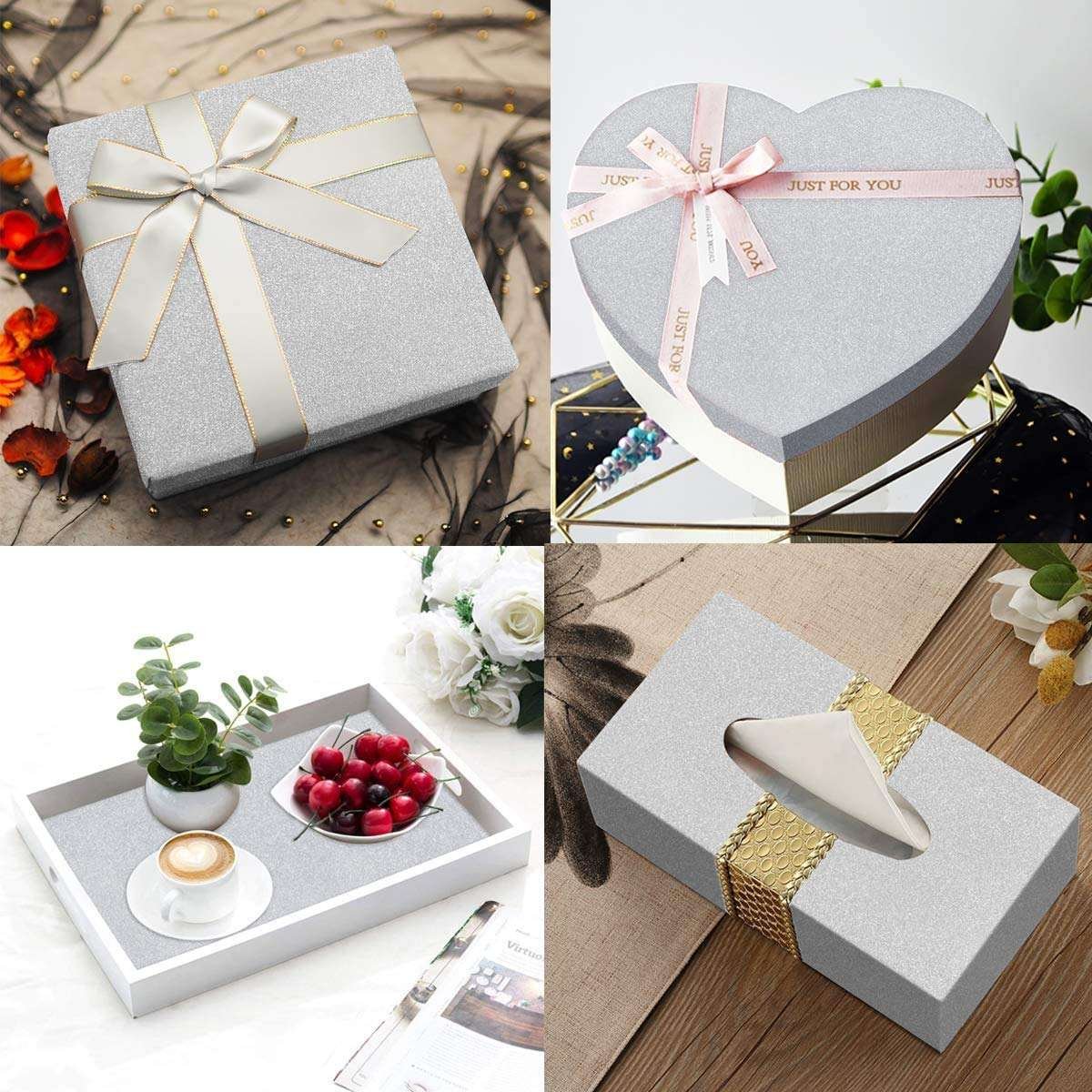 Removable Vinyl Self Adhesive Silver Glitter Wallpaper Stick and Peel Contact Paper for Walls Dresser Counters Gifts Decor