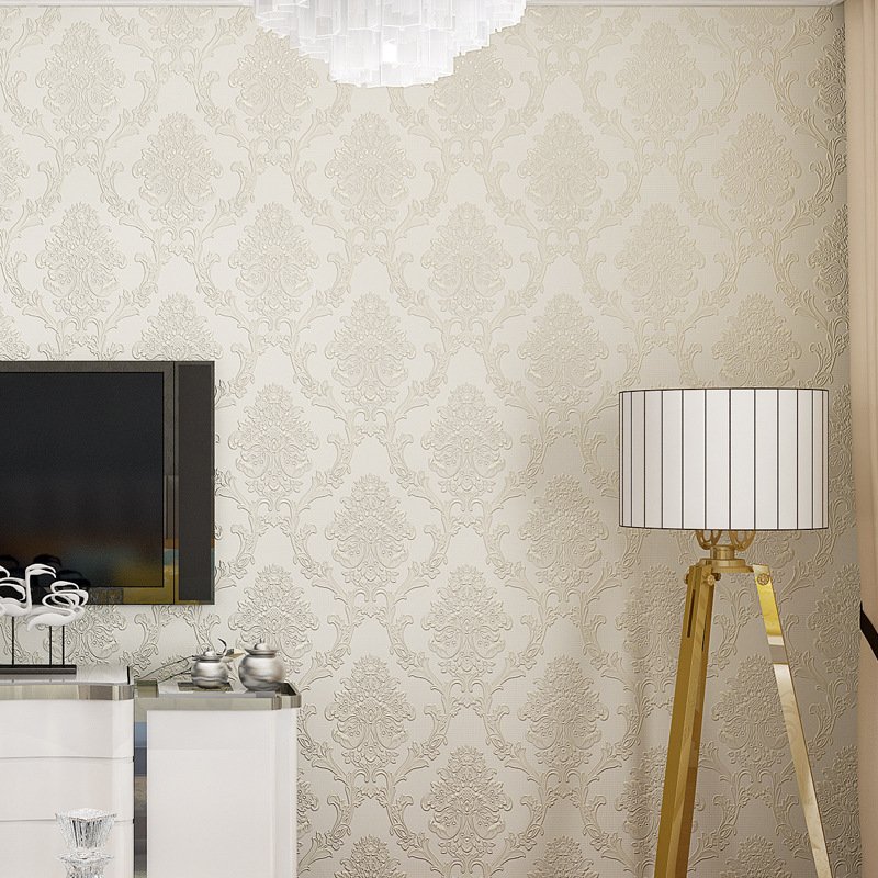 Classic European Style Damascus 3D Fine Pressure Non Woven Fabric Self-Adhesive Wallpaper